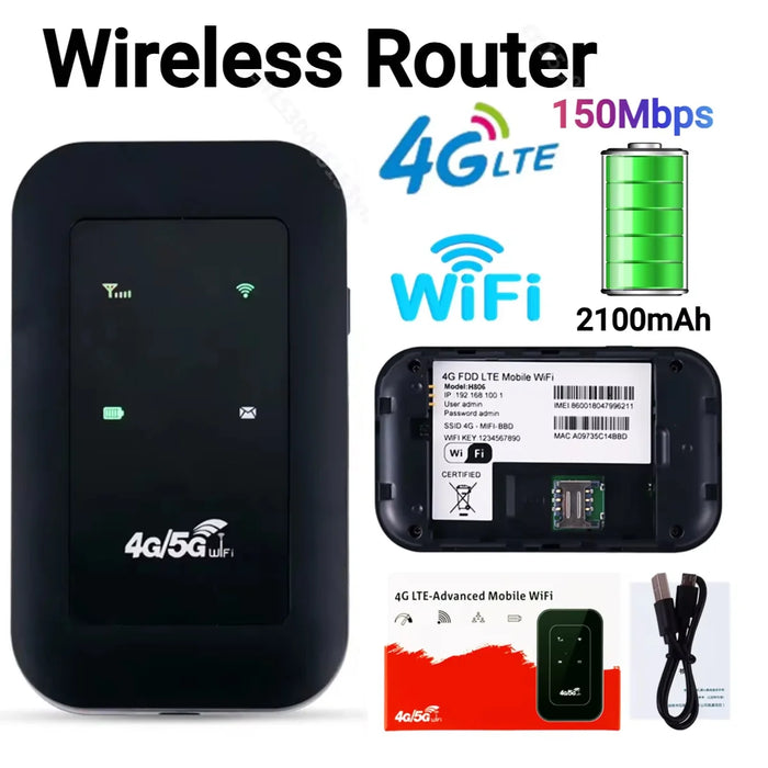 150Mbps 4G Pocket WiFi Router (SIM Card Slot, Portable Hotspot)