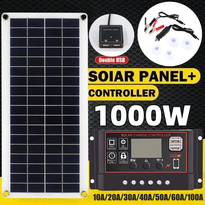 Solar Panel Kit with Charge Controller (20W–1000W options)